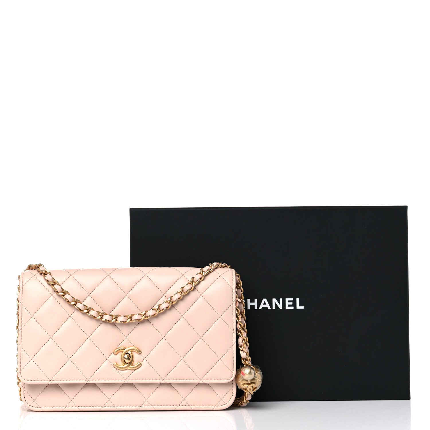 Chanel Lambskin Quilted CC Pearl Crush Wallet on Chain WOC Light Beige 13 of 13