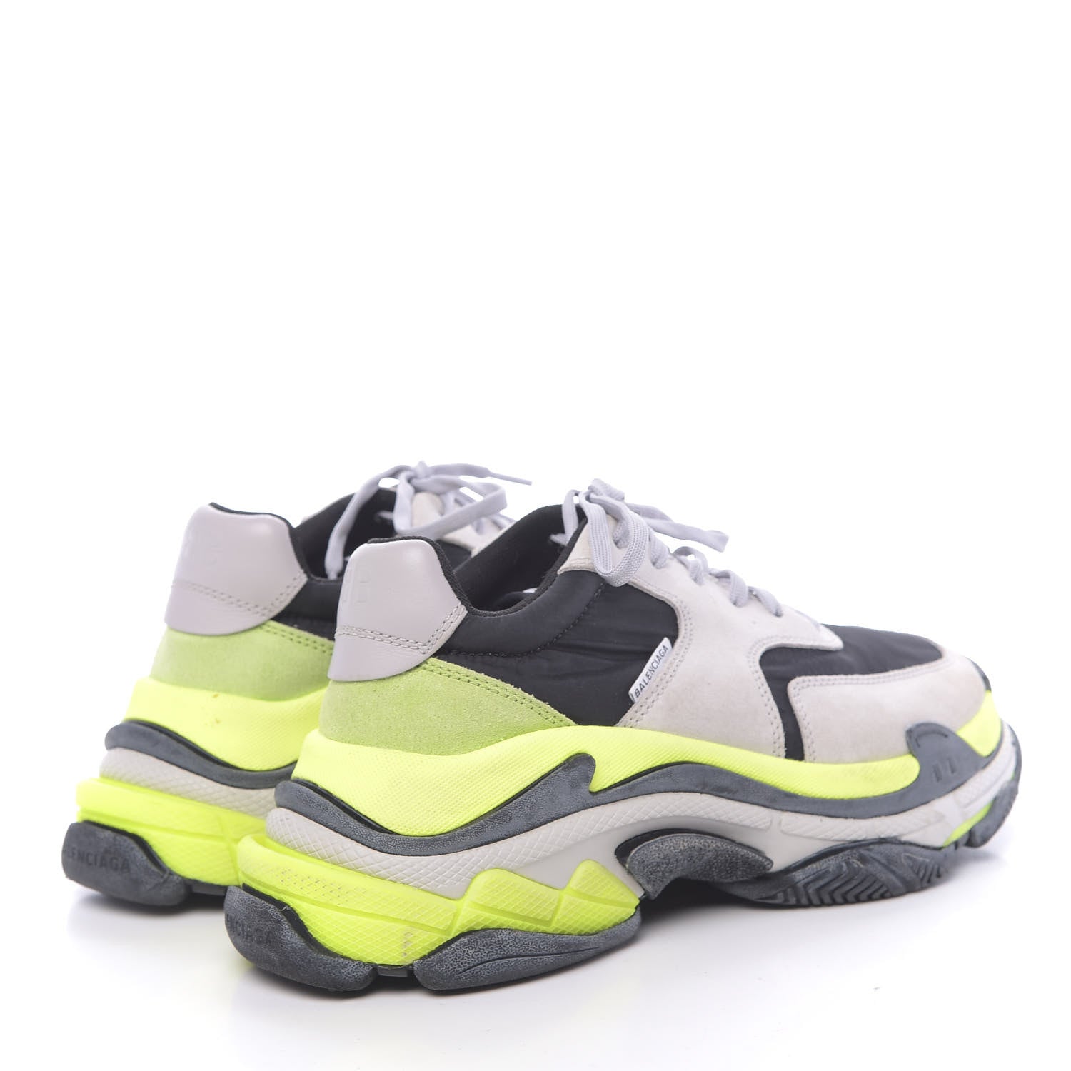 Balenciaga Nylon Suede Mens Triple S 2.0 Sneakers 40 Gris Black Jaune Fluo 4 of 14