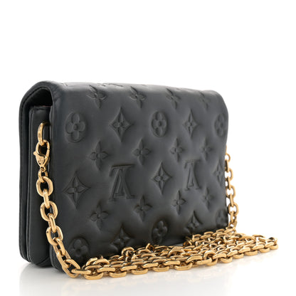 Louis Vuitton Lambskin Embossed Monogram Pochette Coussin Black 3 of 13
