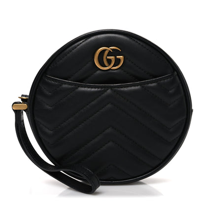 Gucci Calfskin Matelasse GG Marmont Round Wrist Wallet Black 1 of 7