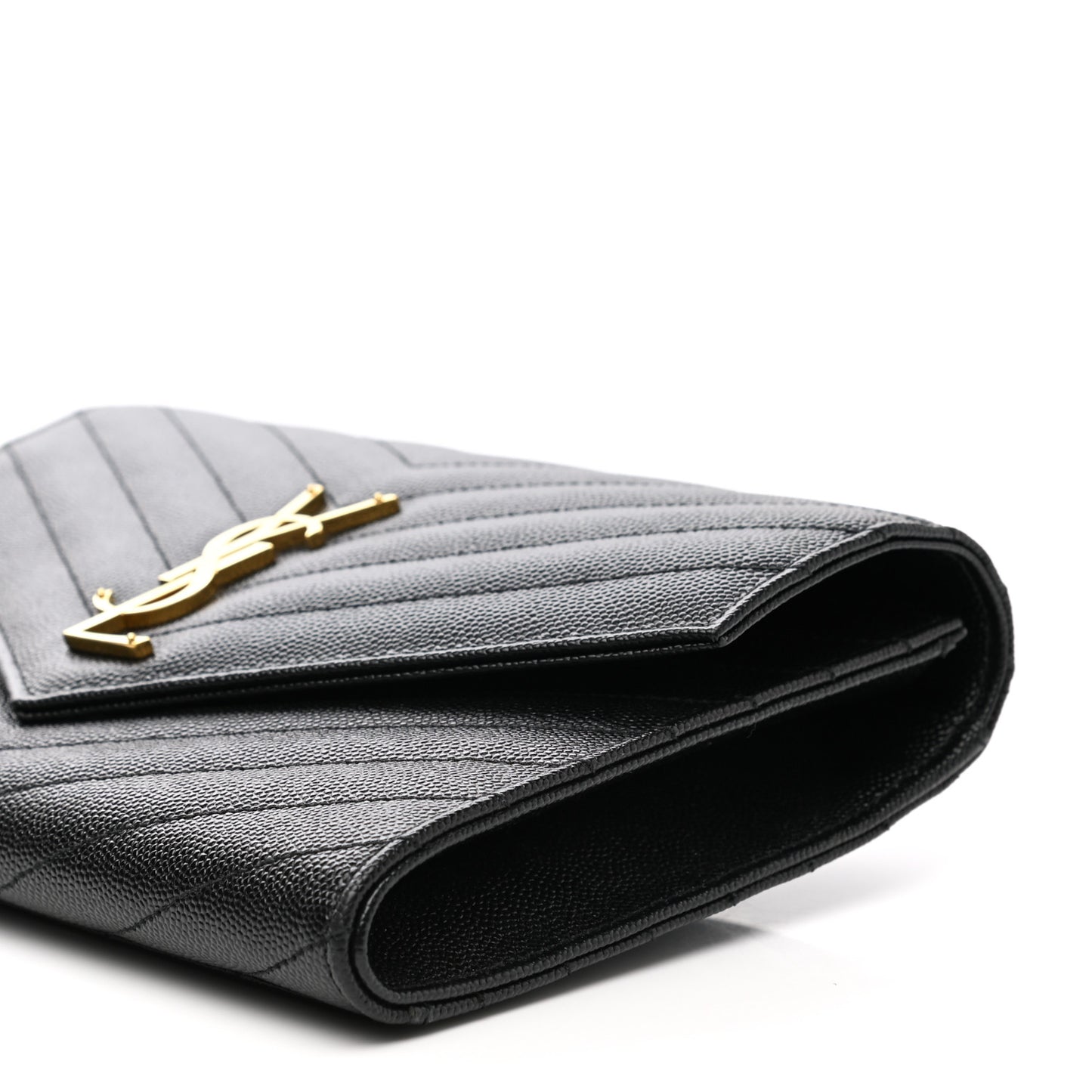 Grain De Poudre Matelasse Chevron Monogram Envelope Clutch Black