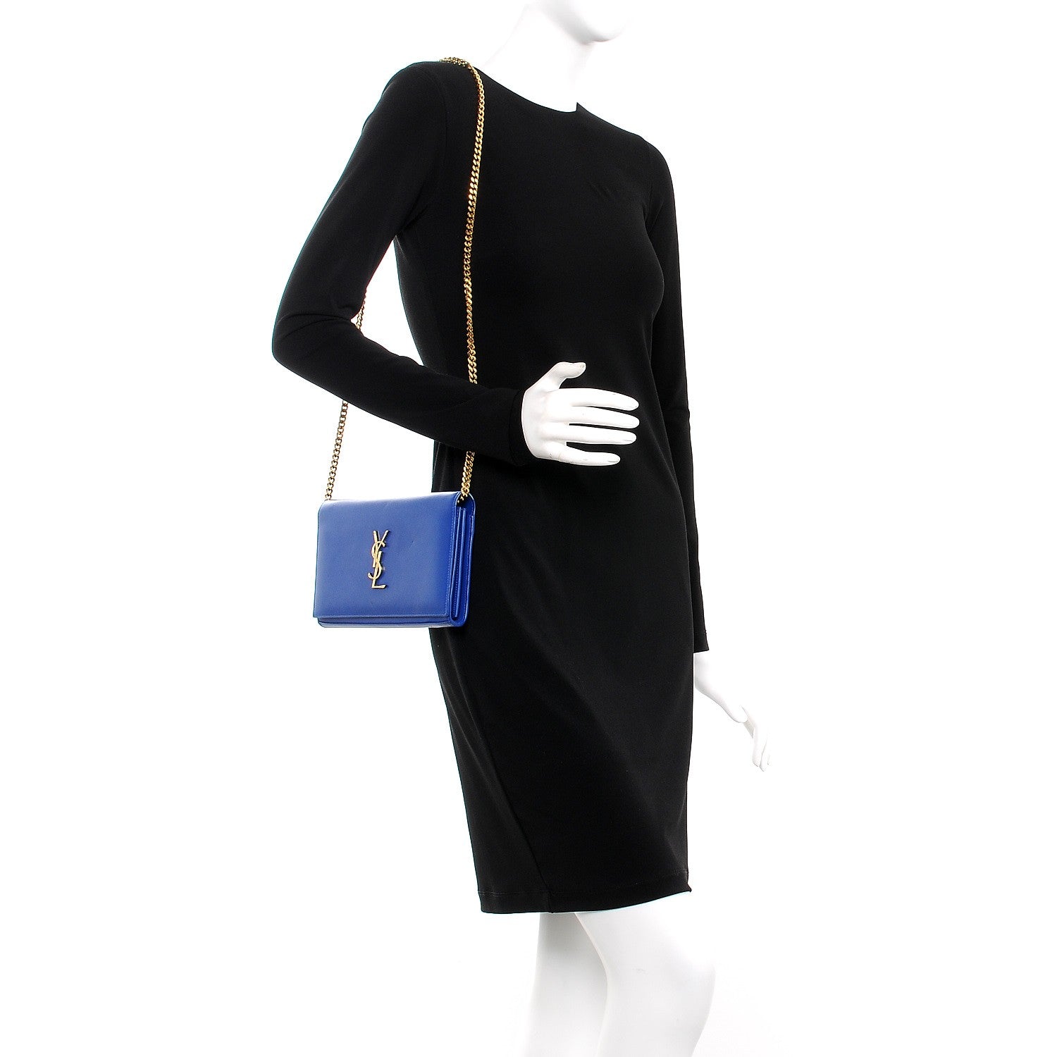 Saint Laurent Calfskin Monogram Chain Wallet Royal Blue 2 of 8