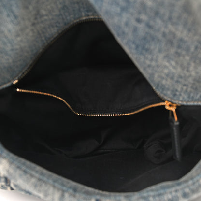Saint Laurent Denim Quilted Medium Loulou Puffer Monogram Chain Satchel Blue Black 5 of 9