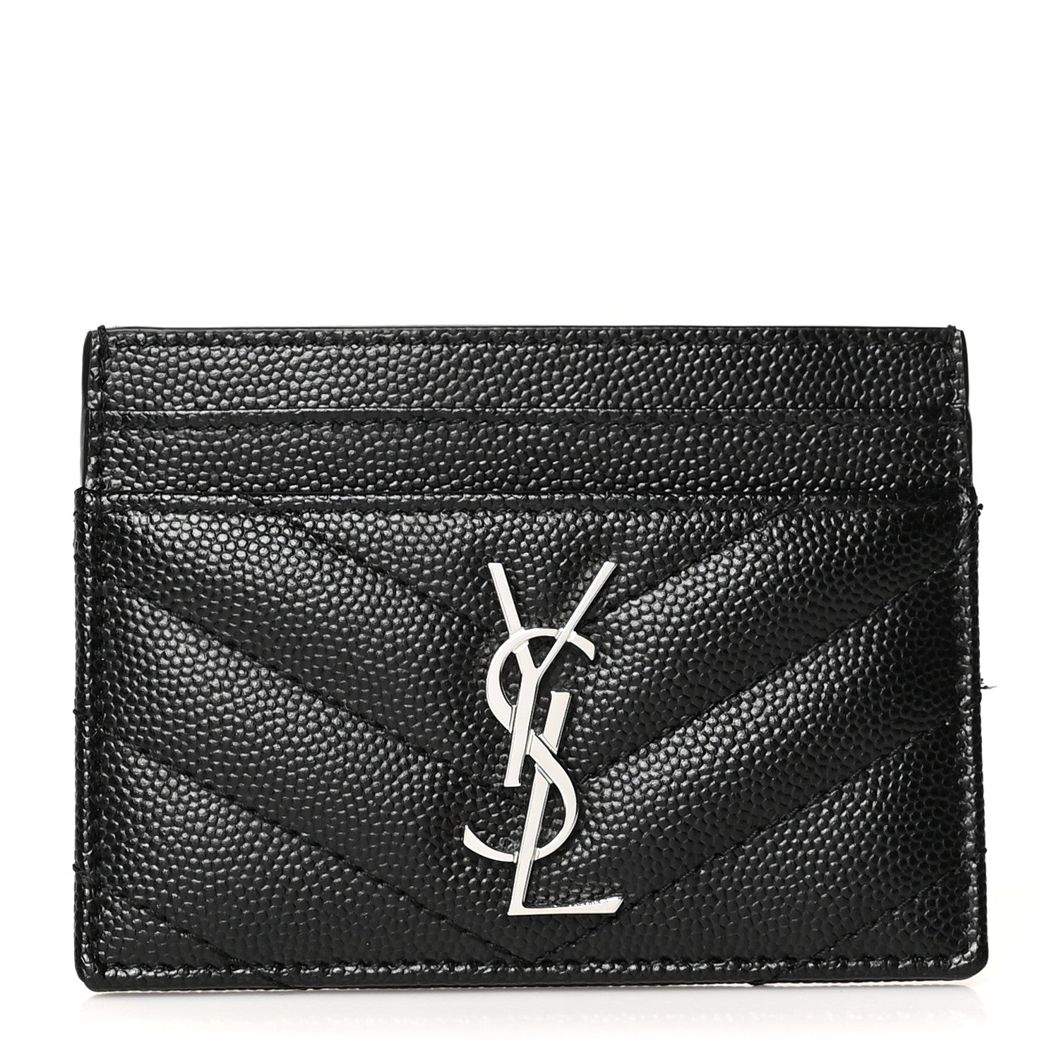 Saint Laurent Grain De Poudre Matelasse Chevron Monogram Credit Card Case Black 1 of 8