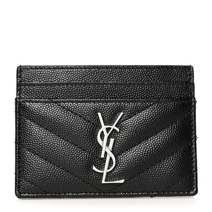 Saint Laurent Grain De Poudre Matelasse Chevron Monogram Credit Card Case Black 1 of 8