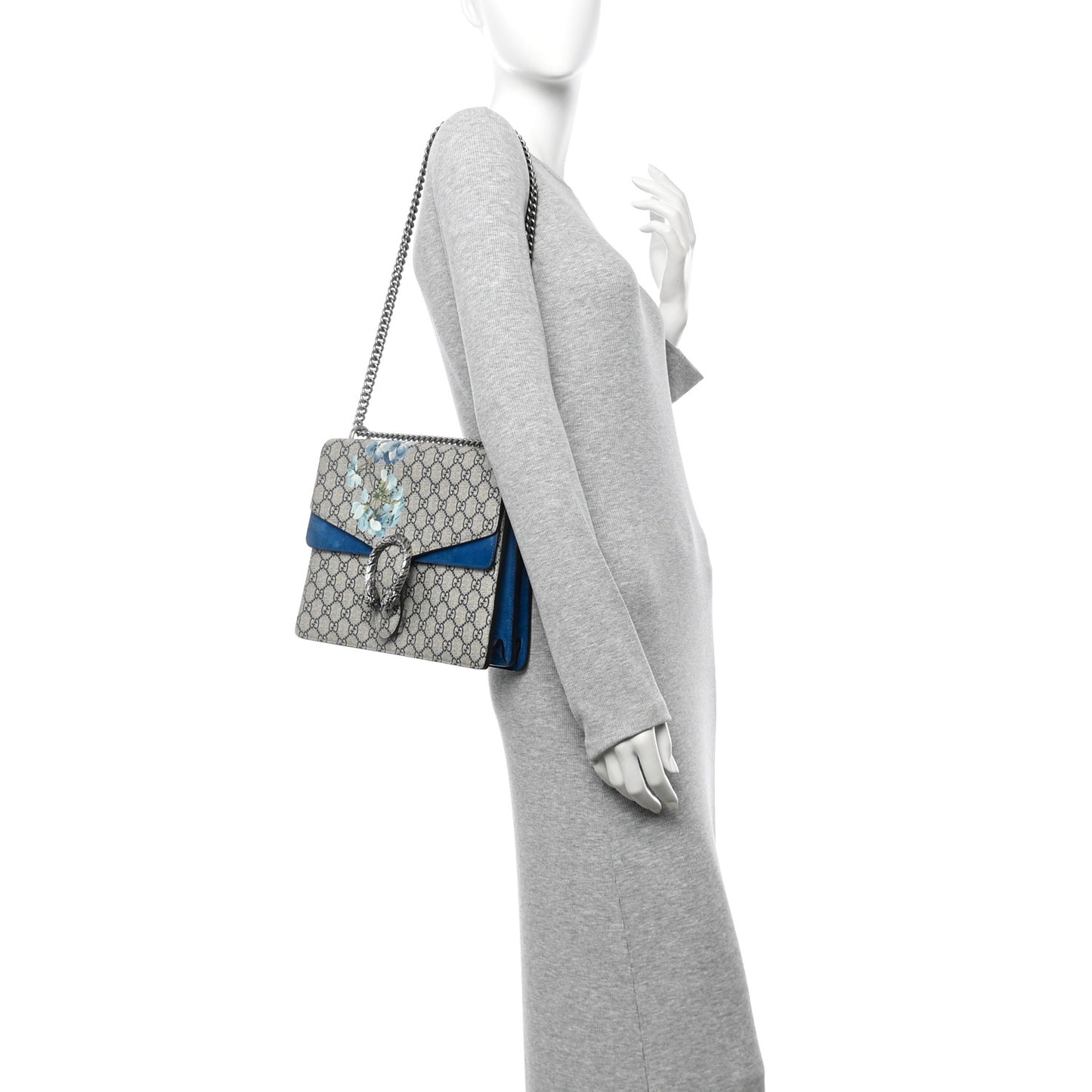 GG Supreme Monogram Blooms Medium Dionysus Shoulder Bag Beige Navy Vintage Blue