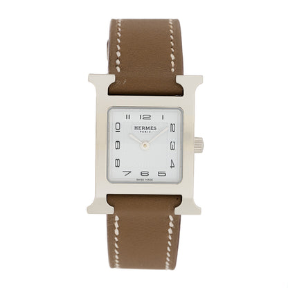 Hermes Stainless Steel Swift 21mm Heure H Hour Quartz Watch Etoupe 1 of 5