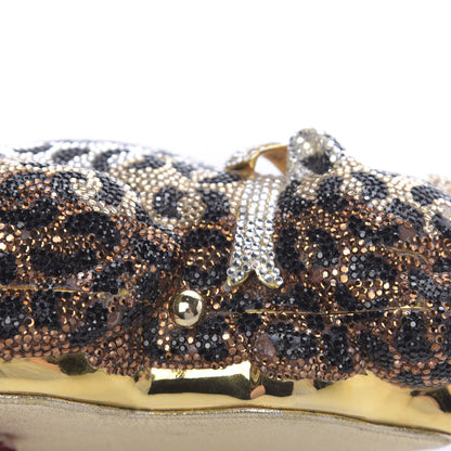 Judith Leiber Swarovski Crystal Leopard Sleeping Cat Minaudiere Clutch Gold Multicolor 12 of 15