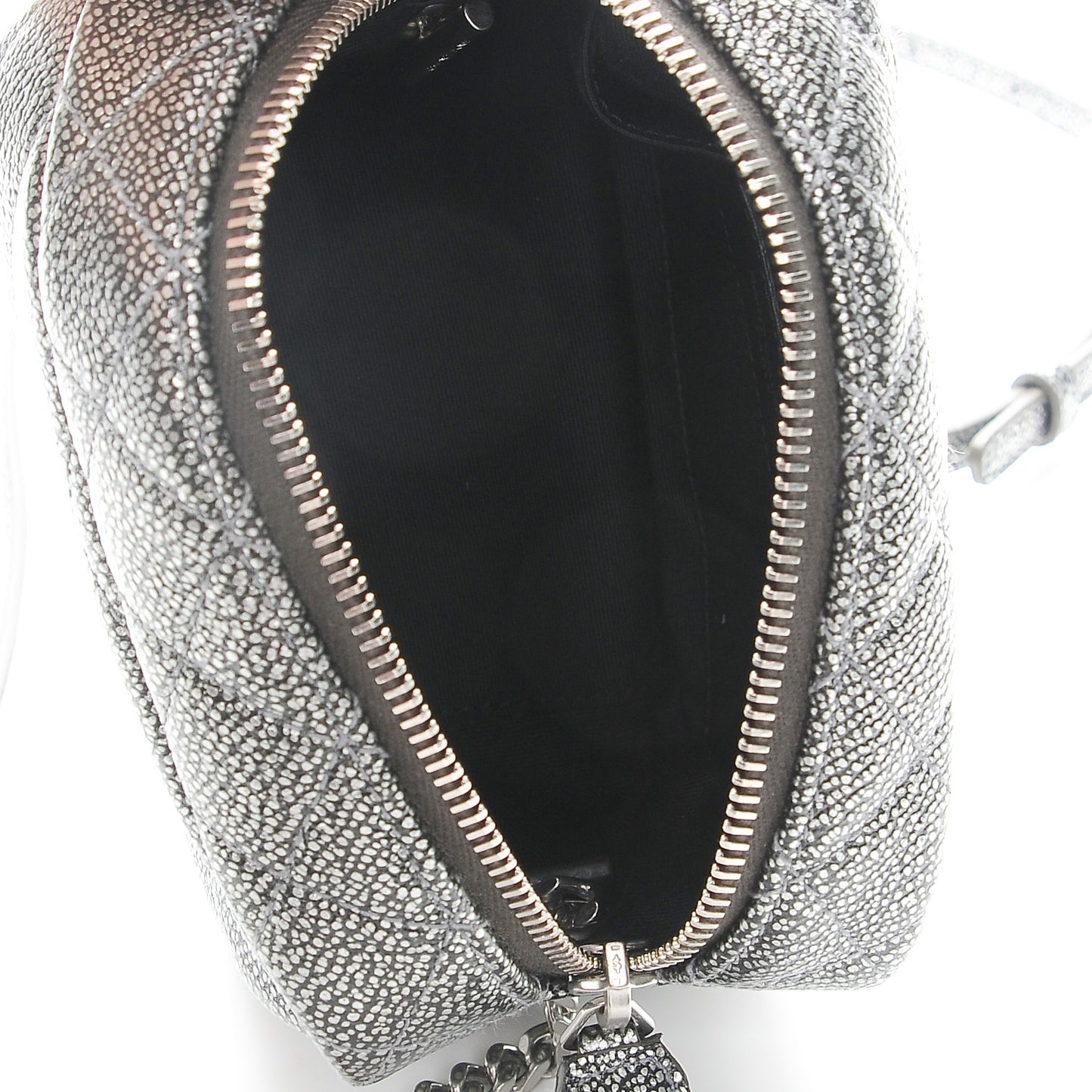 Metallic Grain De Poudre Y Quilted Monogram Mini Loulou Camera Bag Gun Metal