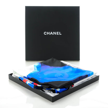 Chanel Washed Silk Twill CC Square Scarf Navy White 3 of 7