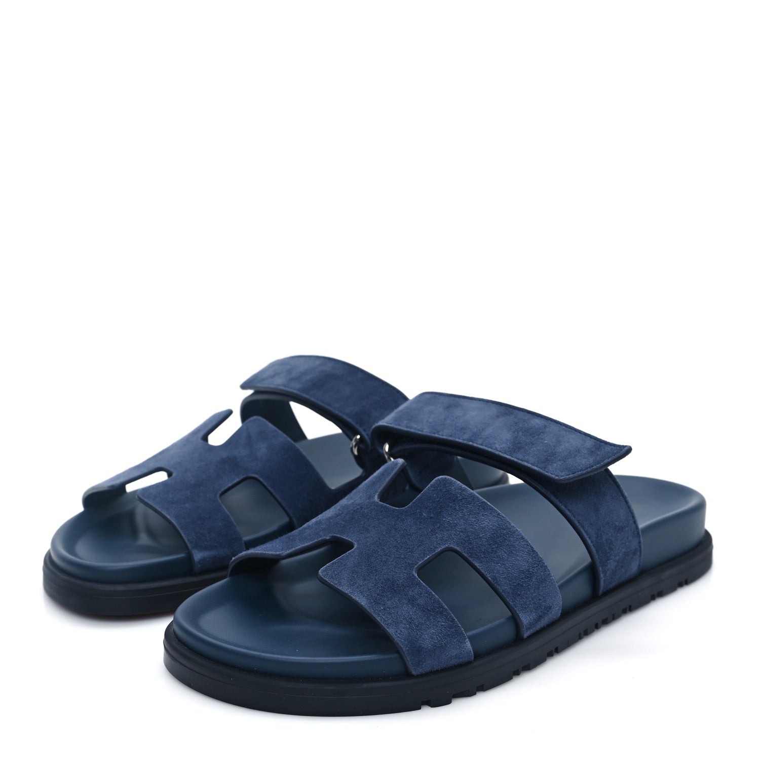 Hermes Suede Goatskin Womens Chypre Sandals 37.5 Bleu Celeste 3 of 9