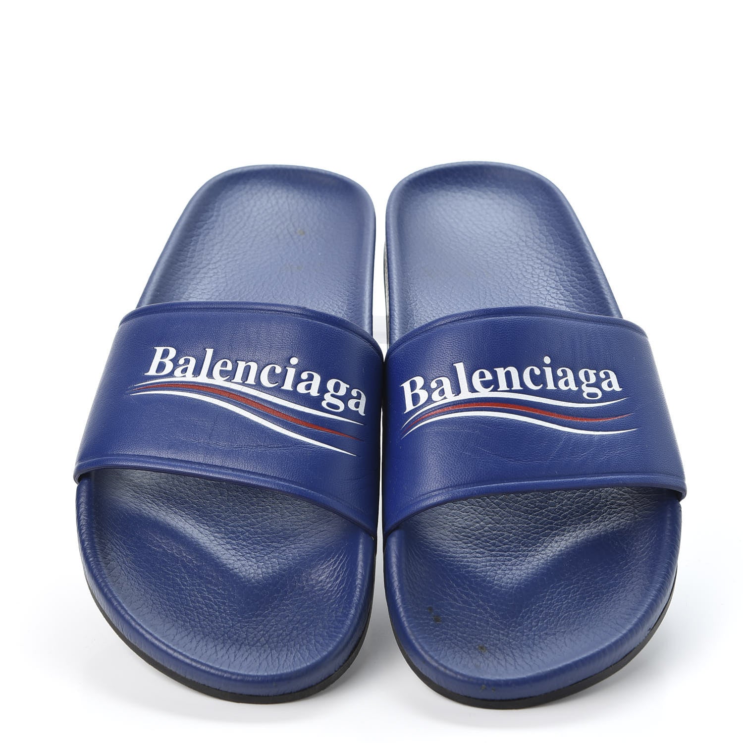Balenciaga Nappa Political Campaign Logo Mens Pool Slide Sandals 41 Blue Ocean Blue White 5 of 12