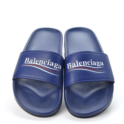 Balenciaga Nappa Political Campaign Logo Mens Pool Slide Sandals 41 Blue Ocean Blue White 5 of 12