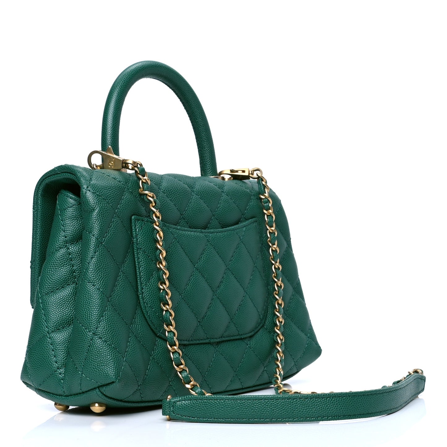 Caviar Quilted Mini Coco Handle Flap Green