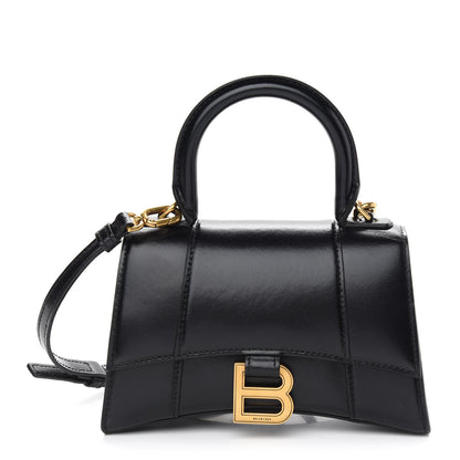 Balenciaga Shiny Box Calfskin Hourglass Top Handle Bag XS Black 1 of 8
