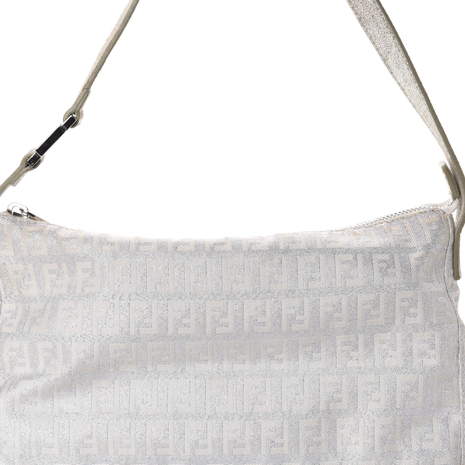 Fendi Metallic Lurex Zucchino Suede Small Shoulder Bag White Argento 12 of 12