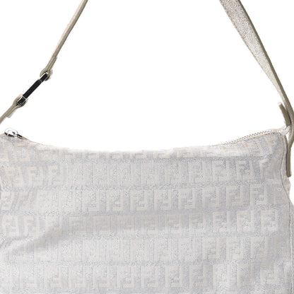 Fendi Metallic Lurex Zucchino Suede Small Shoulder Bag White Argento 12 of 12