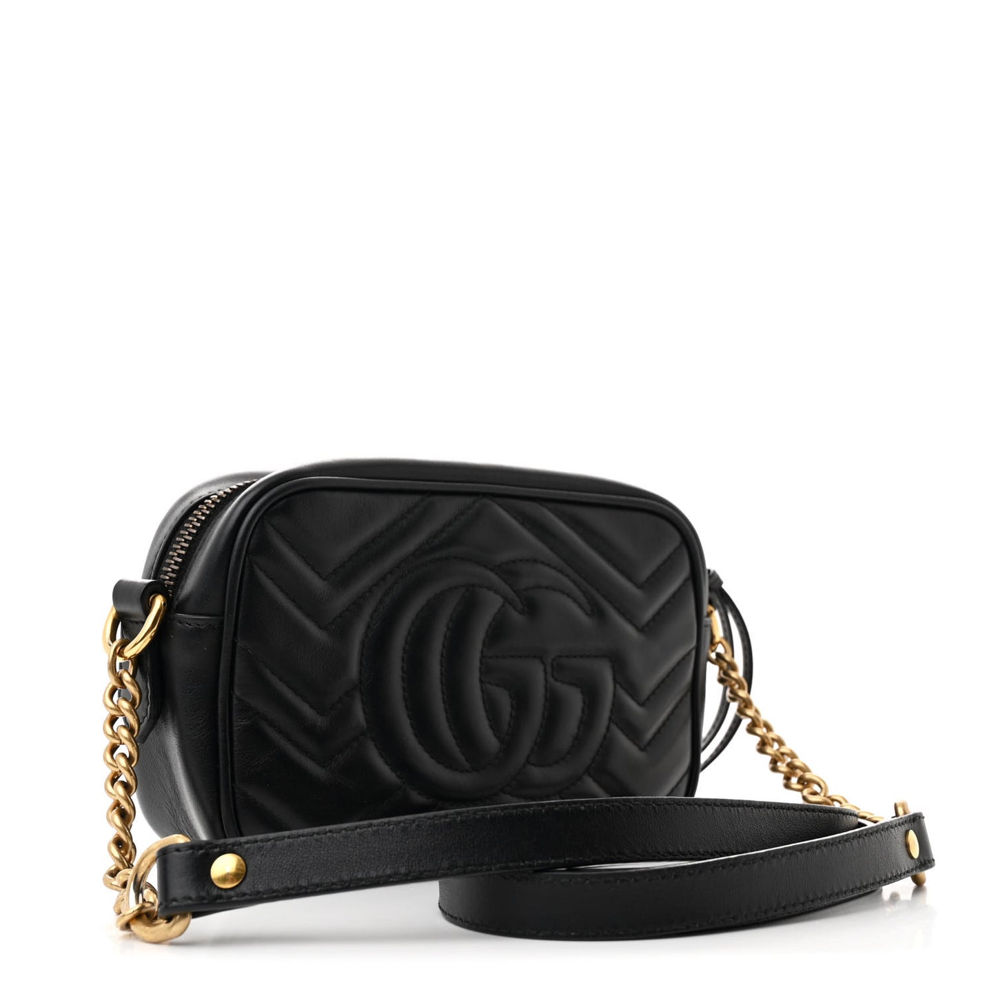 Calfskin Matelasse Mini GG Marmont Chain Shoulder Bag Black