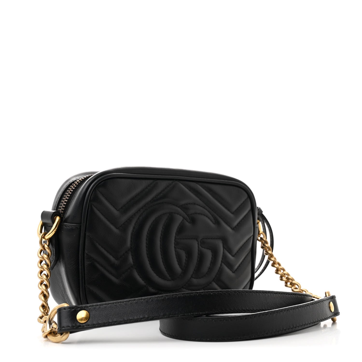 Gucci Calfskin Matelasse Mini GG Marmont Chain Shoulder Bag Black 3 of 10
