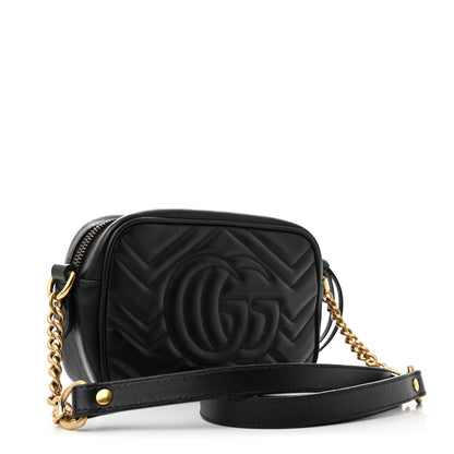Gucci Calfskin Matelasse Mini GG Marmont Chain Shoulder Bag Black 3 of 10