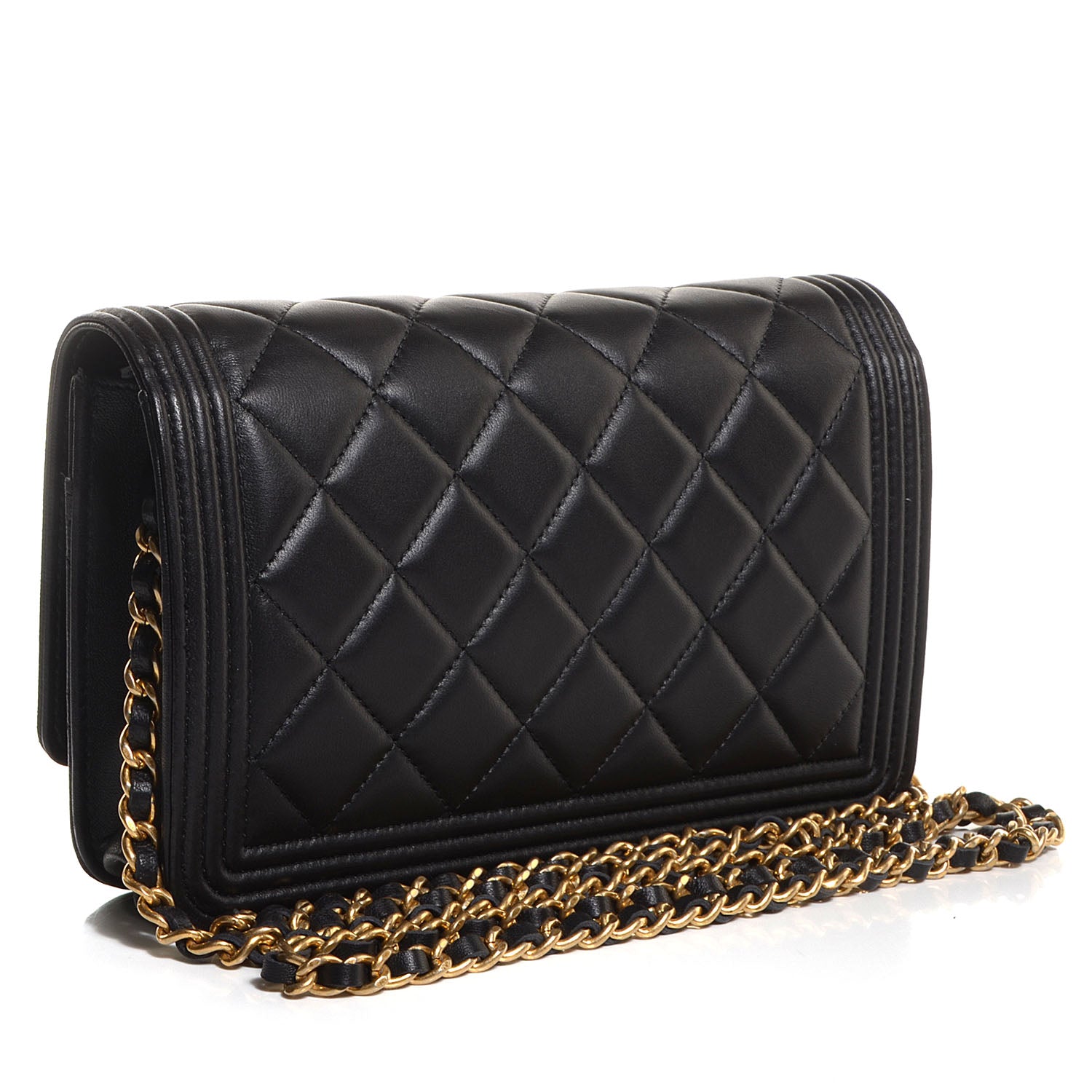Chanel Lambskin Quilted Boy Wallet On Chain WOC Black 3 of 9