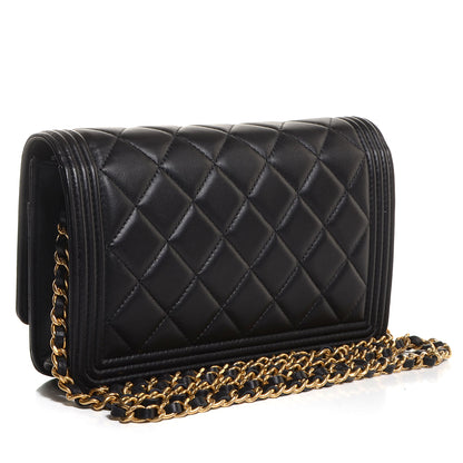 Chanel Lambskin Quilted Boy Wallet On Chain WOC Black 3 of 9