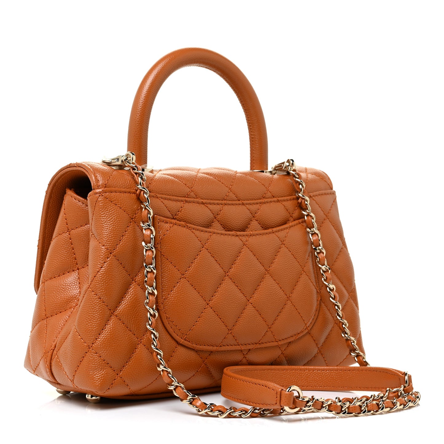 Caviar Quilted Mini Coco Handle Flap Light Brown