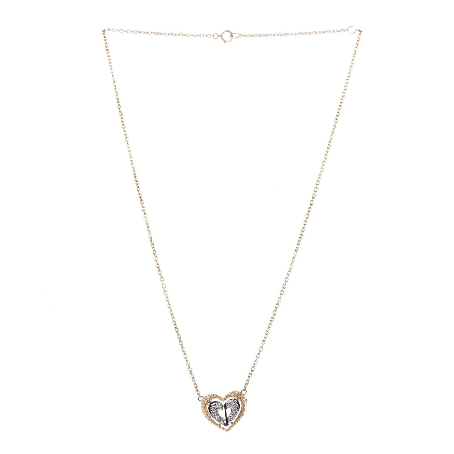 18K Yellow White Gold Diamond Double Heart Necklace