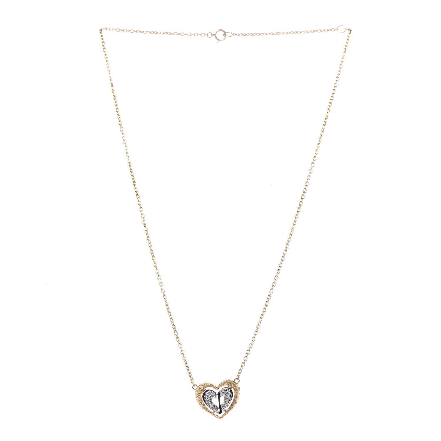 Christian Dior 18K Yellow White Gold Diamond Double Heart Necklace 3 of 5