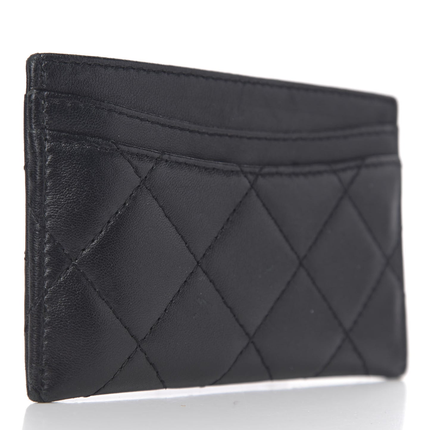 Lambskin Quilted Card Holder Black