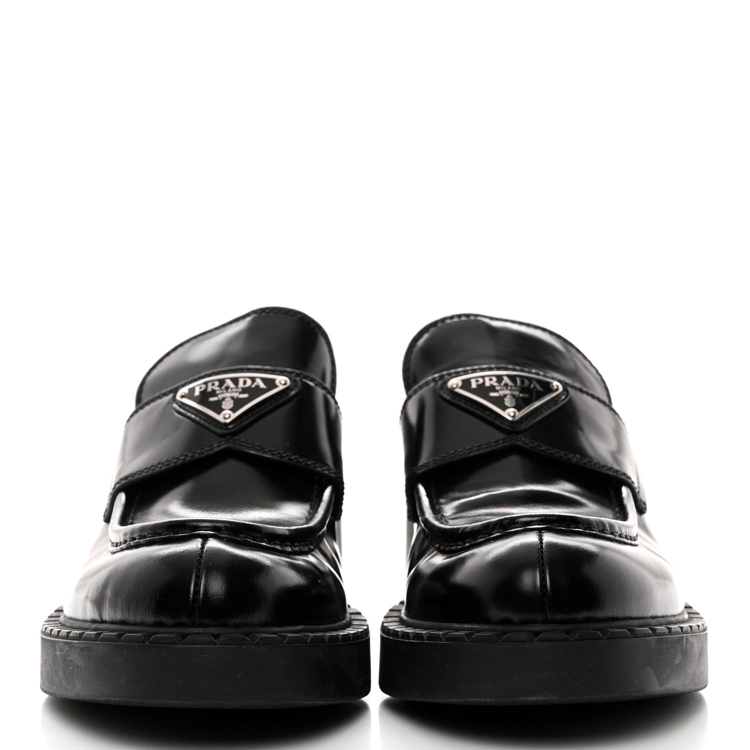 Prada Spazzolato Metal Triangle Logo 50mm Loafers 38 Black 2 of 8