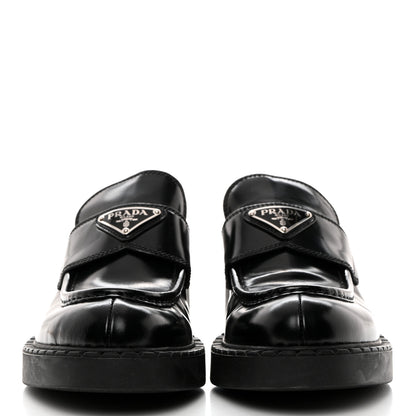 Prada Spazzolato Metal Triangle Logo 50mm Loafers 38 Black 2 of 8