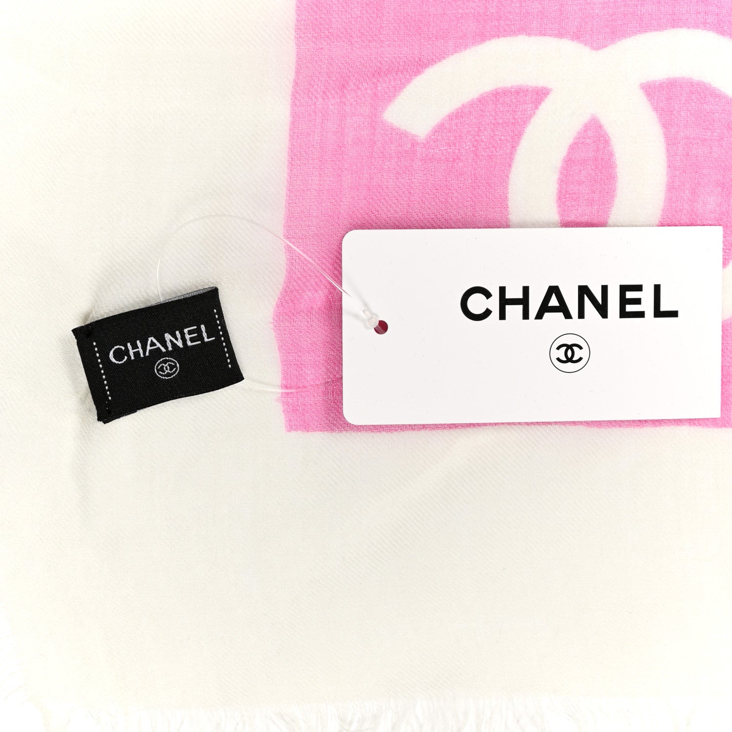 Chanel Cashmere CC Rue Cambon Fringe Scarf Pink 3 of 4