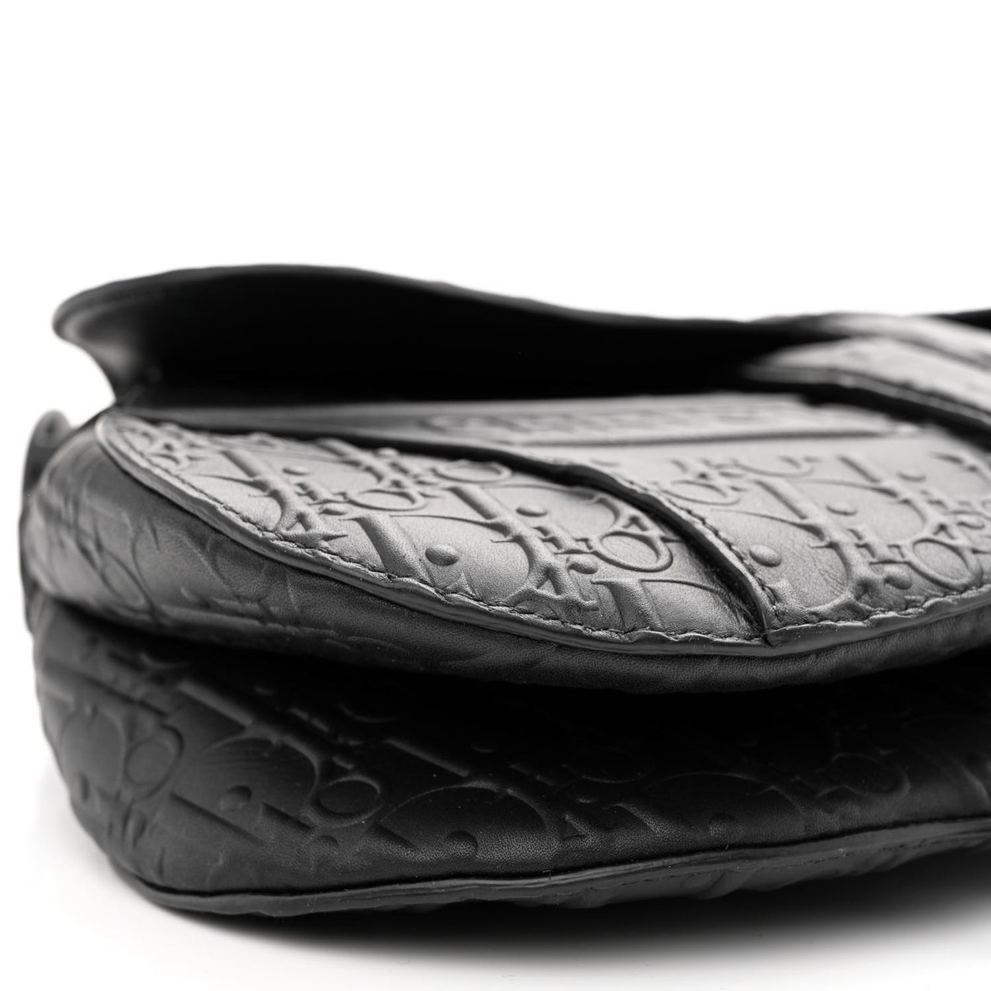 Calfskin Embossed Oblique Saddle Bag Black