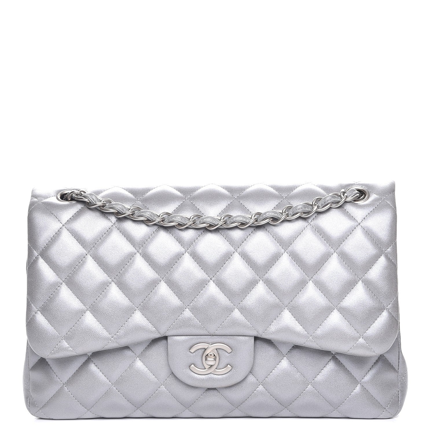 Chanel Metallic Lambskin Quilted Jumbo Double Flap Silver 1 of 8