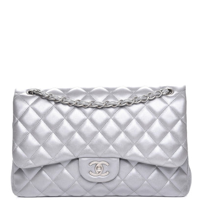 Chanel Metallic Lambskin Quilted Jumbo Double Flap Silver 1 of 8