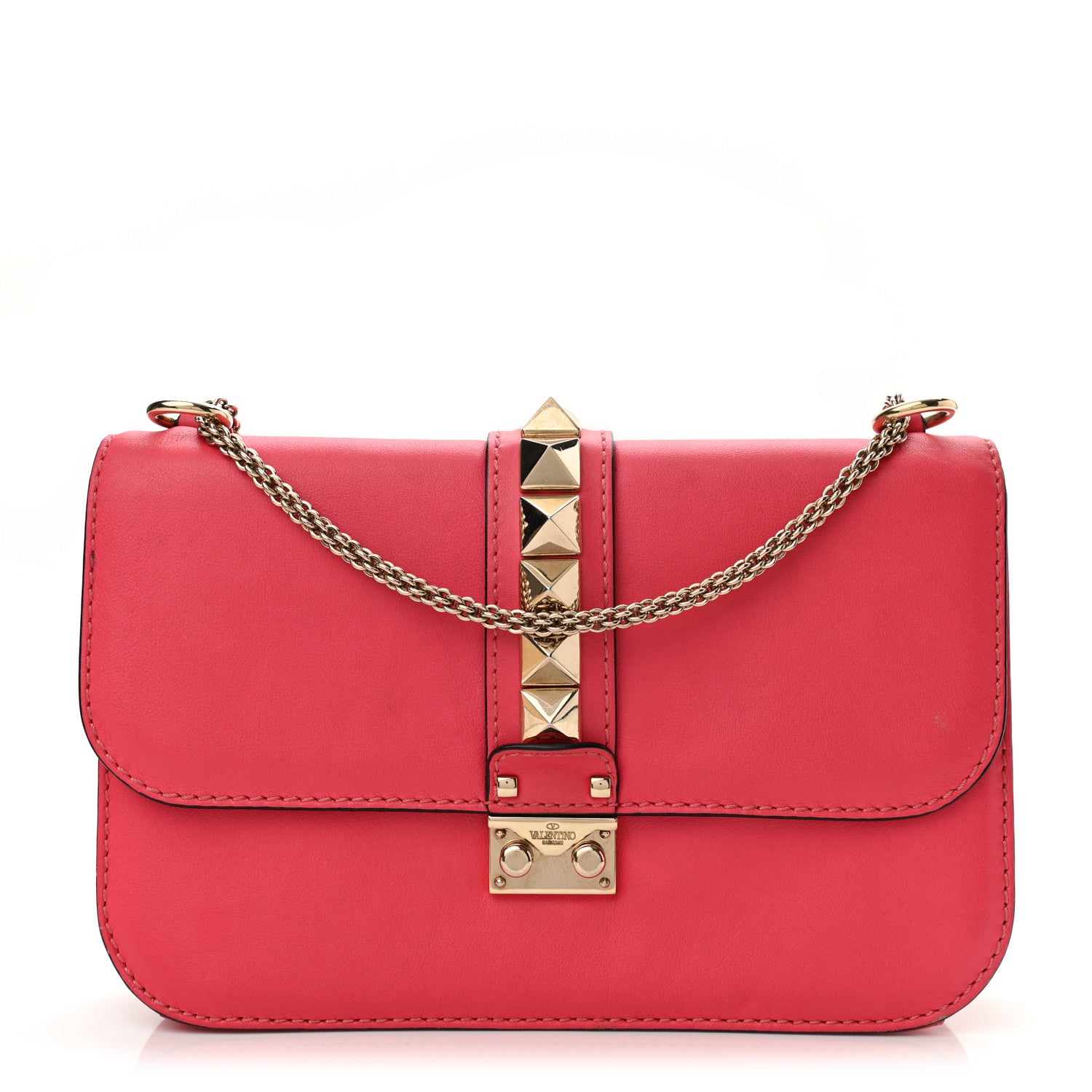 Valentino Garavani Vitello Medium Glam Lock Rockstud Flap Deep Rose 1 of 12