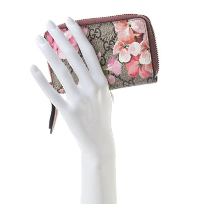 Gucci GG Supreme Monogram Blooms Zip Around Card Case Wallet Beige Multicolor Dry Rose 2 of 10