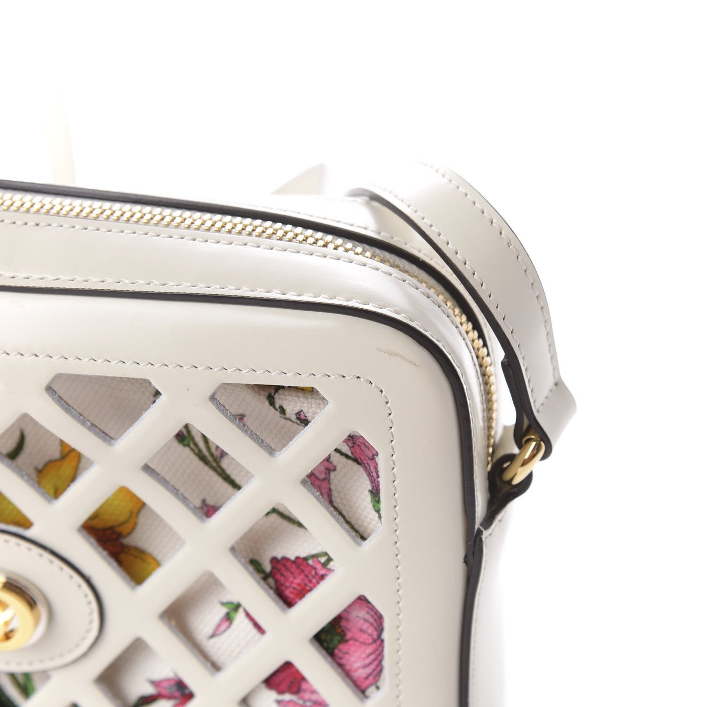 Canvas Calfskin Flora Infinity Cutout Shoulder Bag White Multicolor