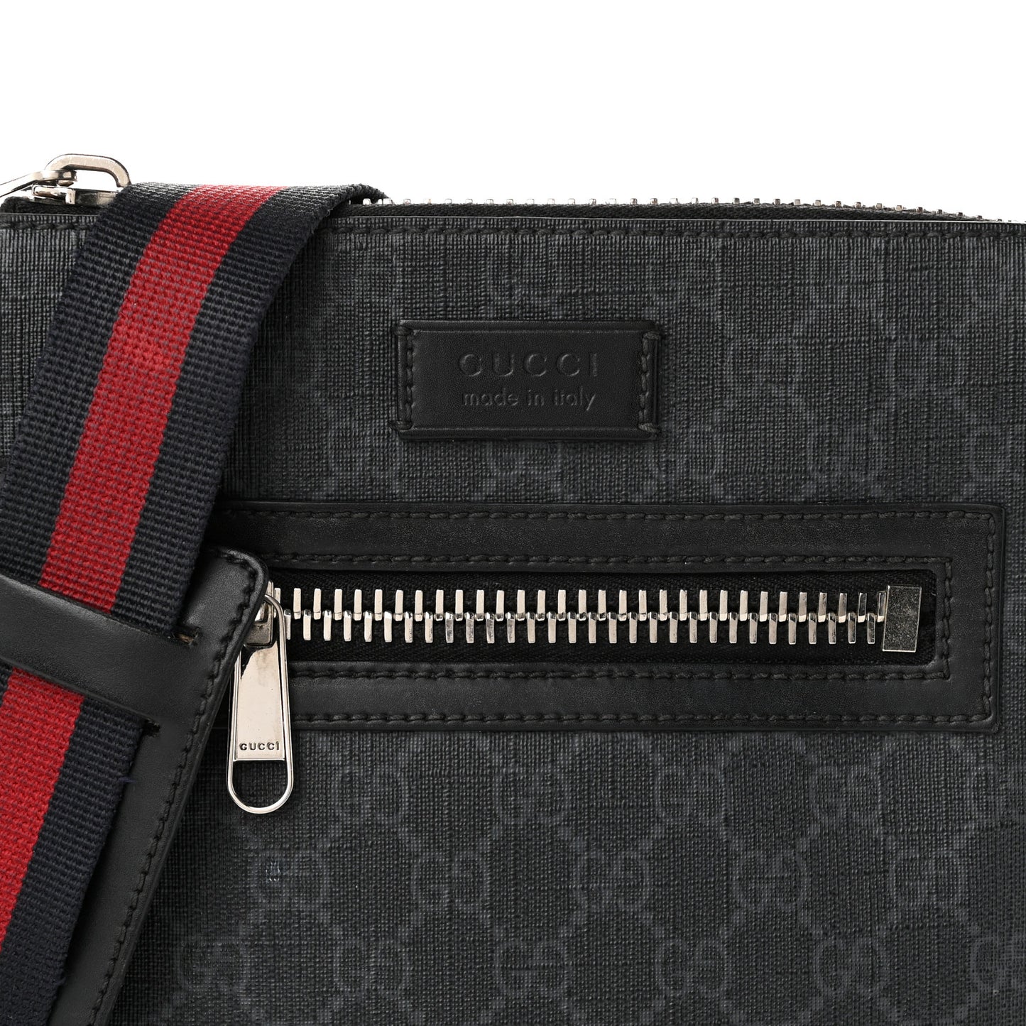 GG Supreme Monogram Web Small Flat Messenger Bag Black Grey Black Grey