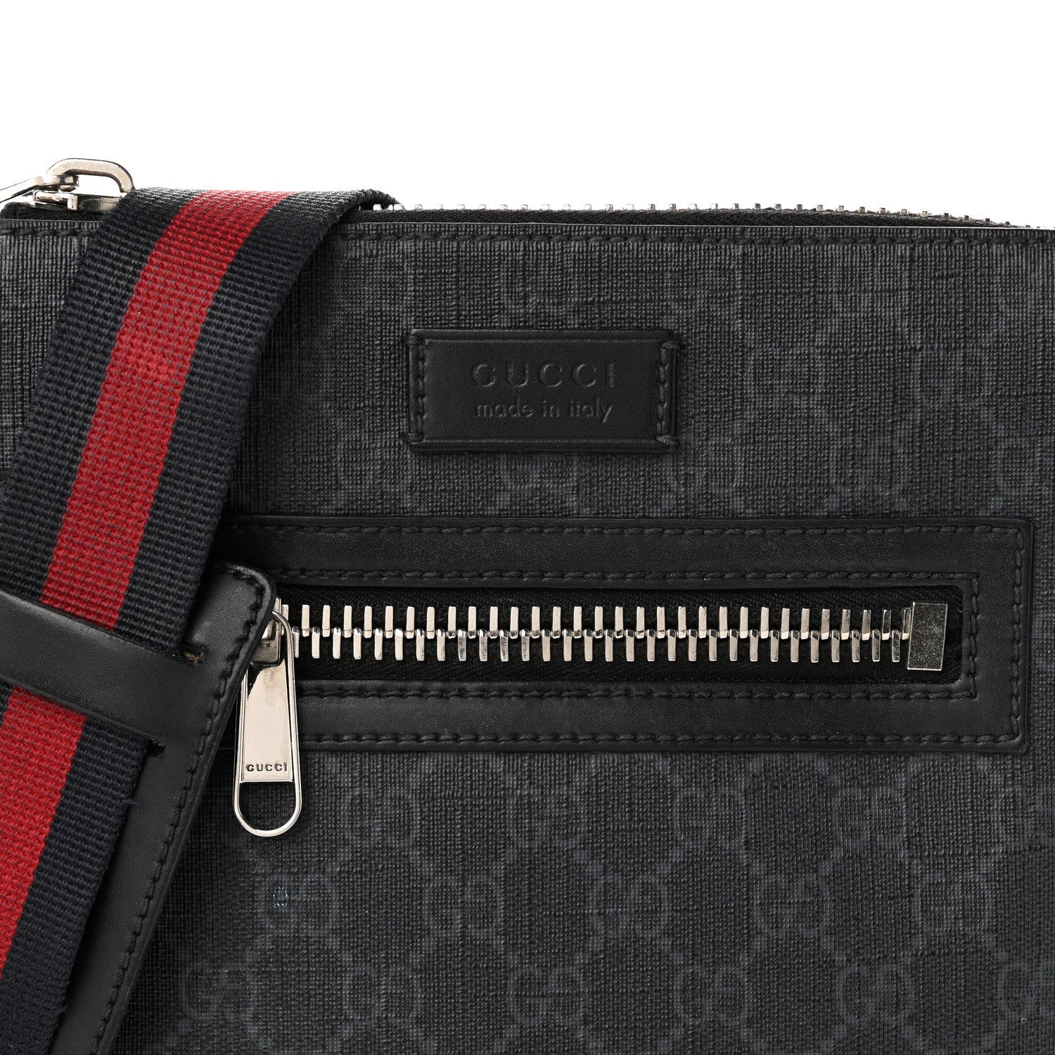 Gucci GG Supreme Monogram Web Small Flat Messenger Bag Black Grey Black Grey 8 of 11