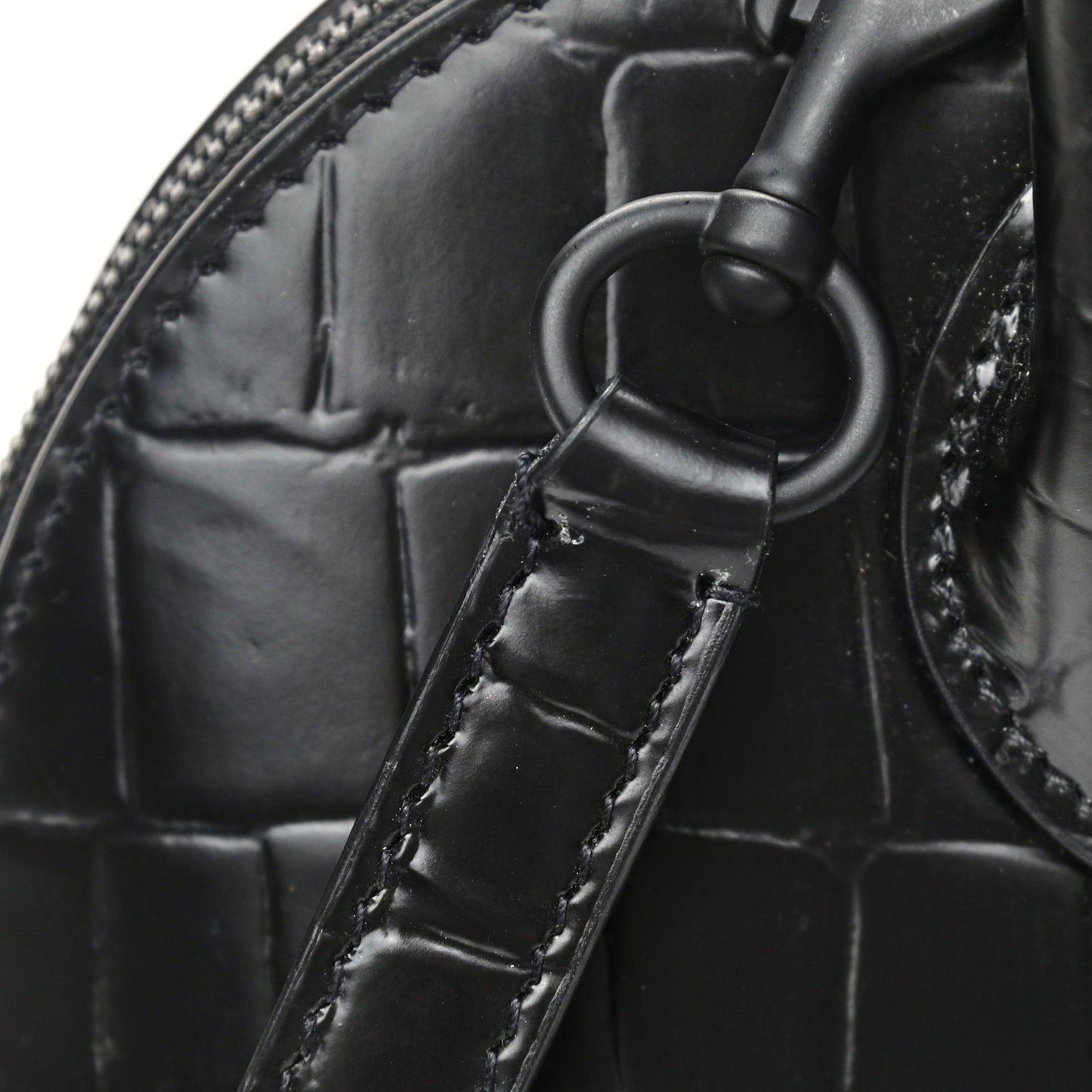 Calfskin Crocodile Embossed S Rivet Ville Top Handle Bag Black