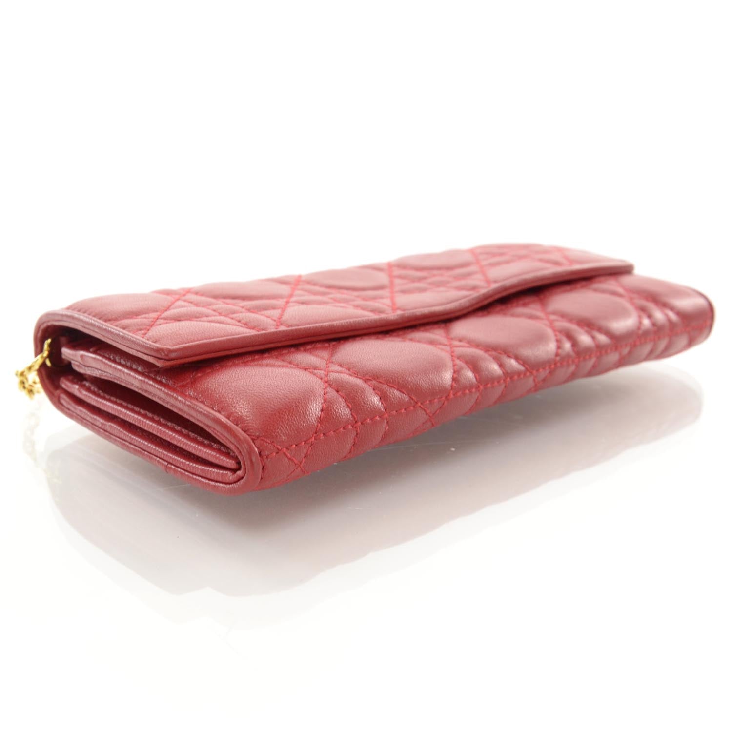 Christian Dior Lambskin Cannage Rendezvous Chain Wallet Red 3 of 7