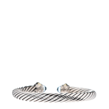David Yurman Sterling Silver 14K Yellow Gold Blue Topaz 7mm Cable Classics Bracelet 2 of 3