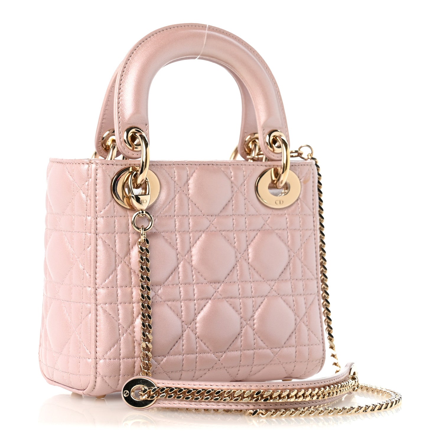 Christian Dior Metallic Lambskin Cannage Mini Lady Dior Lotus 3 of 13
