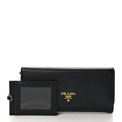 Prada Saffiano Metal Continental Flap Wallet Black 3 of 12