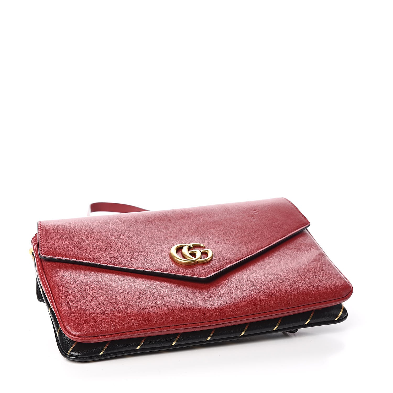 Gucci Calfskin Diagonal GG Medium Thiara Double Envelope Shoulder Bag Black Red 4 of 12