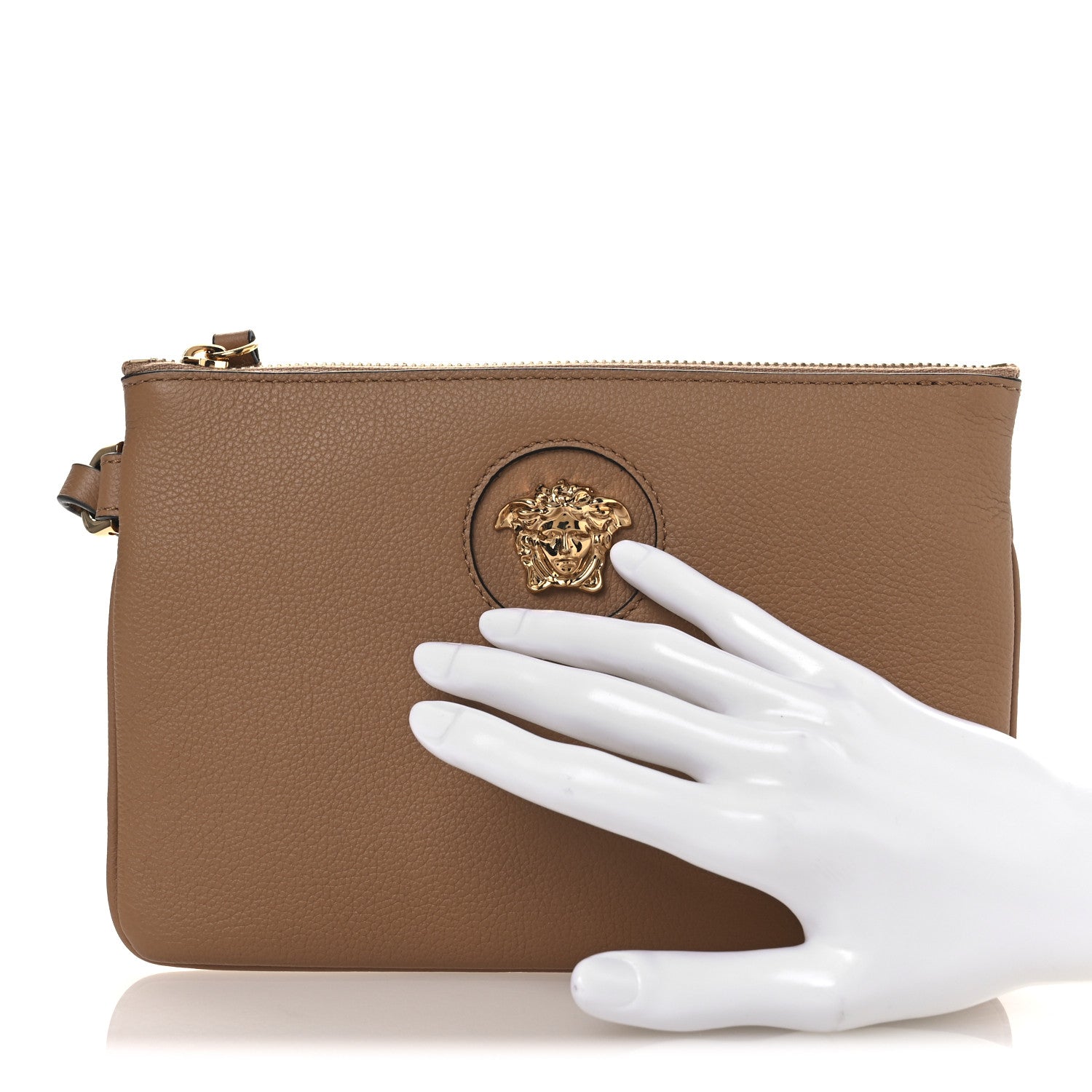 Versace Grained Calfskin La Medusa Pouch Caramel 2 of 6