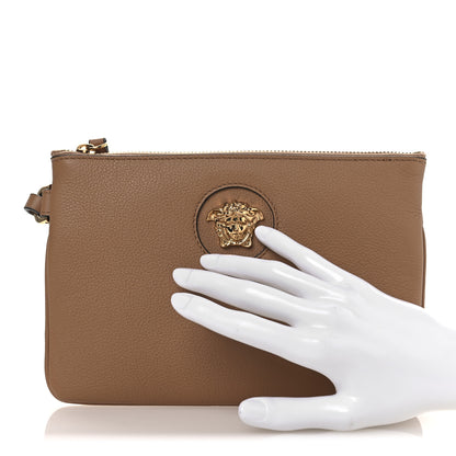 Versace Grained Calfskin La Medusa Pouch Caramel 2 of 6