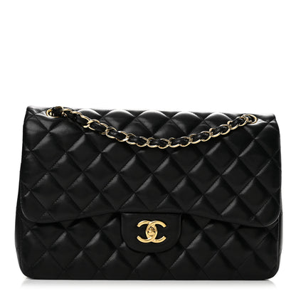 Chanel Lambskin Quilted Jumbo Double Flap Black 1 of 13